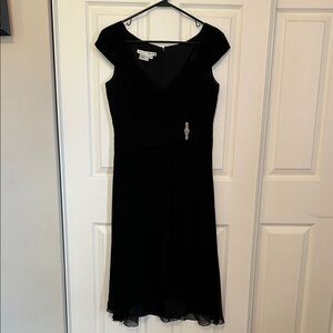 MAGGY LONDON Black Midi Cinch Waist Silk Cap Sleeve Dress Women's 10